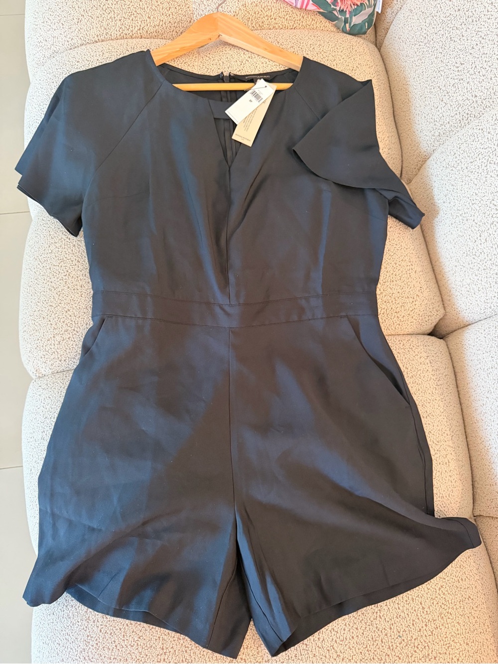 Banana Republic Black Short-Sleeve Romper with V-Neck - Picture 3 of 5
